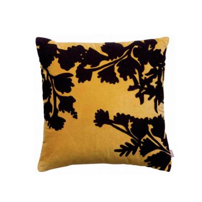 Cuscino quadrato in velluto giallo con fiori neri Pengo Casa